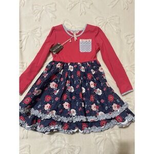 Matilda Jane Girls Long Sleeve Twirl Dress Size 8 Floral Ruffles New